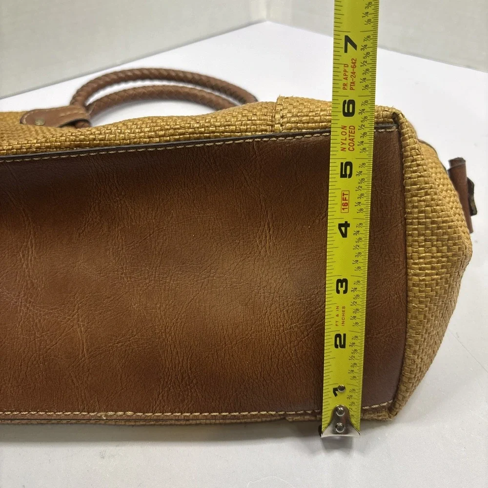 Fossil Handbag Tote Satchel Top Handle Purse‎ Brown Leather Woven Mesh Beach